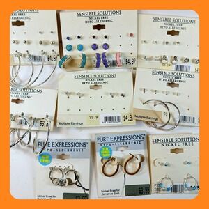 Lot Vintage Y2K Sensible Solutions Earrings Studs Hoops Nickel Free Deadstock